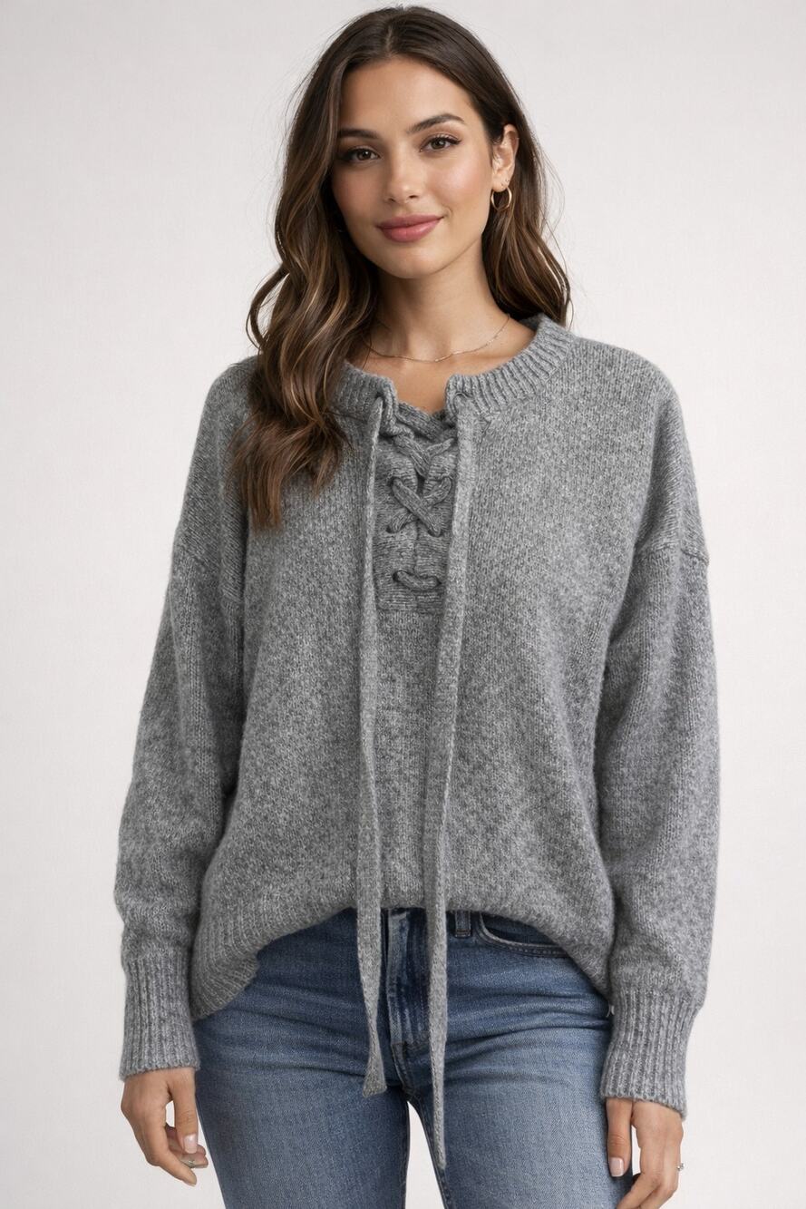 ZARA Knit Wool Blend Lace-Up Sweater | Size Medium | Cozy Fit